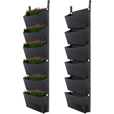 Hangende Plantenzakken met 6 Vakken Verticale Tuinieren Bloempotten Plantenbak Hangende Muur Tuin Plantenzakken zwart