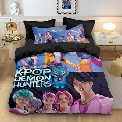 K-Pop Beddengoed Set Demon Hunters Thema Roze Of Zwart Andere Kant Print Polyester Studentenkamer Dekbedovertrek Jongens Meisjes Cadeau 180*220cm 3pcs