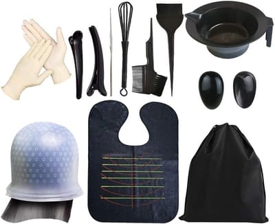 14-delige Haarkleur Set met Verfkom, Borstel, Oorkappen, Handschoenen en Opbergtas voor Thuisgebruik