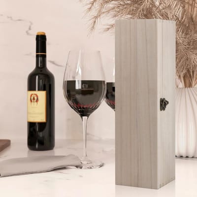 JHUBERS- Wijn Cadeaubox Houten - Wijnkist - Cadeau voor Feest - Verpakking voor Fles - Veilig met Deksel - 35 x 10 x 10 cm - Wijnbox