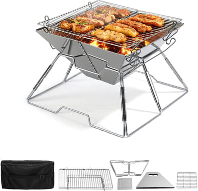 Opvouwbare Houtskoolbarbecue RVS – Verstelbaar Grillrooster, Compacte Camping BBQ
