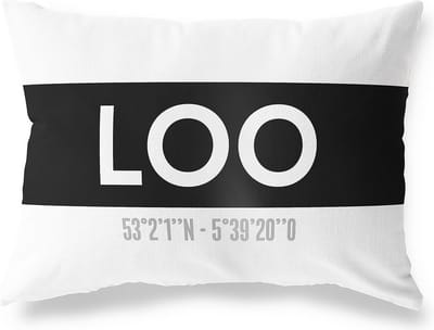 Tuinkussen LOO - GELDERLAND met coördinaten - Buitenkussen - Bootkussen - Weerbestendig - Jouw Plaats - Studio216 - Modern - Zwart-Wit - 50x30cm