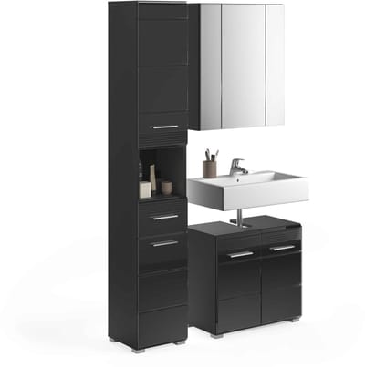 Linus badkamercombinatie zwart hoogglans MDF TZ - 34x105x182cm