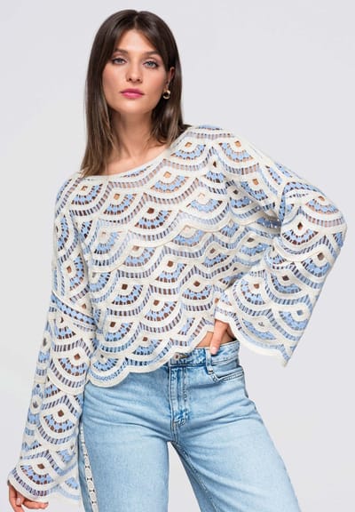 OMBRE Blouse - Loose Fit - Lange Mouw - Geen Sluiting Blauw ONESIZE