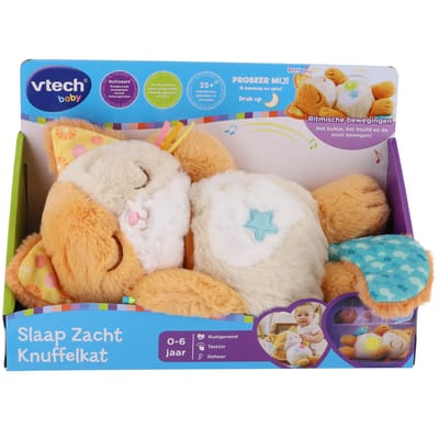 VTech Slaap Zacht Knuffelkat - Knuffel - Inclusief Slaapgeluidjes, Melodietjes & Ademhalingsbewegingen
