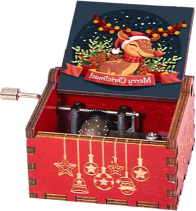 Muziekdoos Kerstmis - Houten Muziekdoos - Kerstdecoratie - Handslinger Bediening - 6.4 cm - Houtkleur