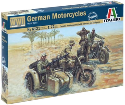 Italeri Modelbouwpakket Motorfiets - 6121 Duitse Militaire Motorfietsen WWII - 4 Motorfietsen en 16 Figuren Plastic - 1:72 - Modelbouw