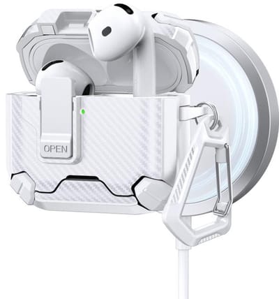 Telestore - AirPods 4 Carbon hard case cover - Carbon hybride wit hoesje Beschermhoes - AirPods 4 Cover - hoesje geschikt voor Apple Airpods 4 - wit - Carbon hard cover - met MagSafe functie