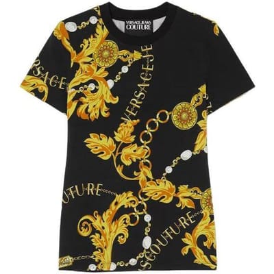 Pull Manches Courtes T-shirt Col Rond Imprimé Chaîne Versace Hauts Femme Noir E75HAH608-EJS214-EG89 S black