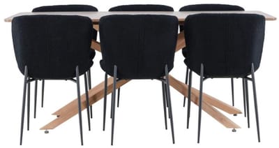 Piazza eethoek tafel 90x180cm en 6 stoelen mocca, zwart.