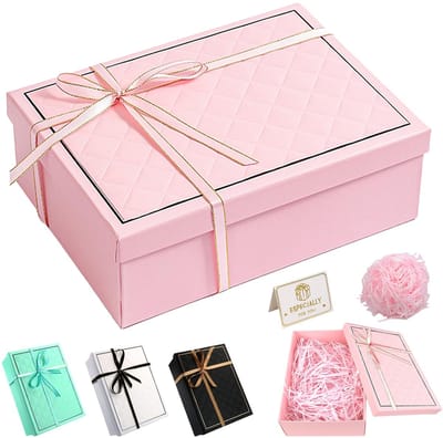 Dailygoods - Geschenkdoos geschenkdoos met deksel 25 x 18 x 8,5 cm, rechthoekige geschenkverpakking (roze)