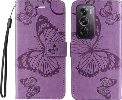 Coverup Hoesje - Geschikt voor OPPO Reno12 Pro Hoesje - Coverup Vlinders Book Case - Lila