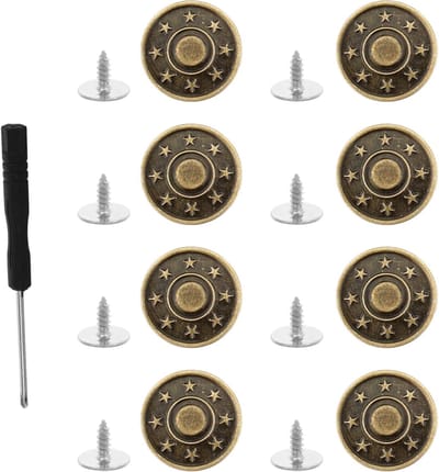 Set van 8 Vervangende Verstelbare Jeansknopen met Schroevendraaier, 20 mm, Metalen Knopen voor Broeken, Afneembare Knopen voor Spijkerbroeken en Broekjes