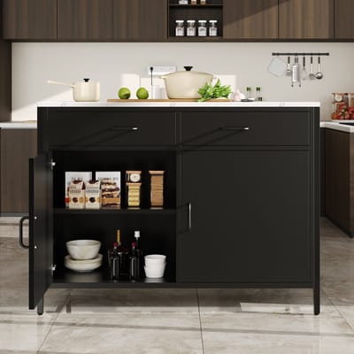 REDOM - Bartafel Met Opbergruimte - 2 Laden En Verstelbare Plank - Modern - Voor Keuken Of Eetkamer - MDF - Zwart - 100 X 90 X 90 Cm