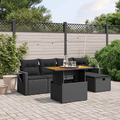 vidaXL - 6-delige - Loungeset - met - kussens - poly - rattan - zwart