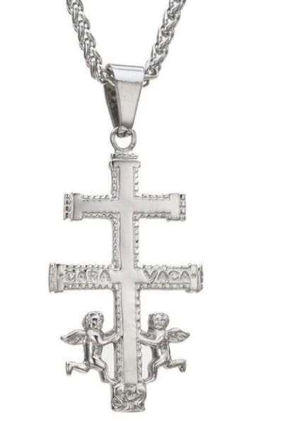 Caravaca kruis met engelen en ketting zilverkleur