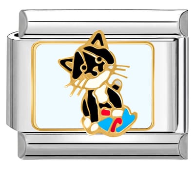 Quiges - Schakel - Bedel - 9mm - charms - Kat - Geschikt voor - armband - Schakelarmband - italy bedels armband
