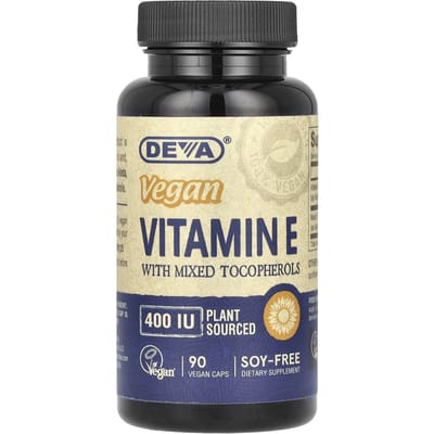 Deva, Vitamine E Végane, Contient des Tocophérols Mixtes, 400 UI, 90 Gélules Végétales