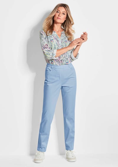 Broek LOUISA met elastische tailleband, van katoen-satijn - lichtblauw - Gr. 54 van Goldner Fashion