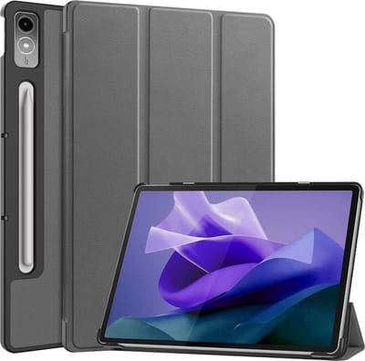Hoesje - Geschikt voor Lenovo Tab P12 - Dun & Stevig - Trifold Bookcase Hoes - Hard Cover Case - Met Uitsparing Geschikt voor Lenovo Pen - Hardcover Book - Tablethoes - Grijs