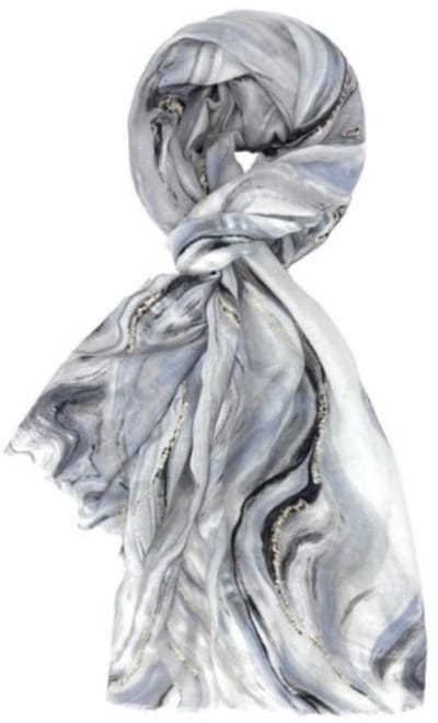 Lange Dunne Sjaal - Print - Goud Accent - Grijs - (18754#)