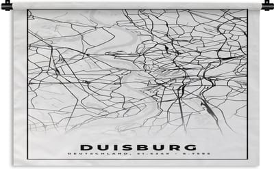 Wandkleed - Wanddoek - Kaart - Duisburg - Stadskaart - Plattegrond - 180x120 cm - Wandtapijt