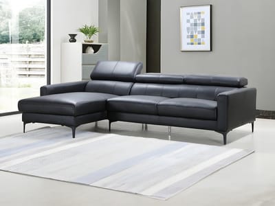 Vente-unique Hoekbank van buffelleer FLORENCE - Zwart - Linkse hoek