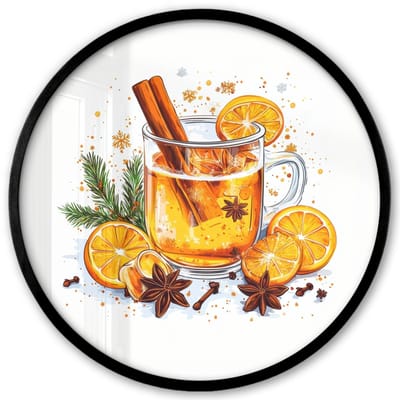 Poster in lijst Rond - Fotolijst 40x40 cm - Posters - Warm - Thee - Oranje - Kaneel - Ronde posterlijst zwart - Decoratie - Wanddecoratie woonkamer - Muurdecoratie slaapkamer