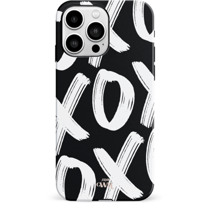 xoxo Wildhearts Can't Talk Now Black - Double Layer - Hoesje geschikt voor iPhone 13 Pro hoesje - Hard case met zwart/witte print - Beschermhoes geschikt voor iPhone 13 Pro case - Shockproof case met xoxo print - Zwart