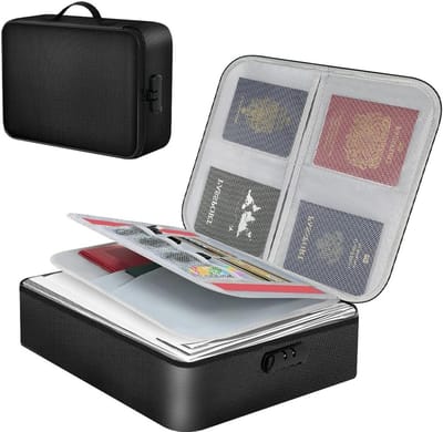 Vuurvaste documentbox 37 x 27 x 10 cm met slot, grote opslag voor geld, paspoort en belangrijke certificaten, veilig en betrouwbaar.