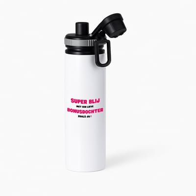 Hacebo® - super blij met een lieve bonusdochter zoals jij waterfles met draaidop grijs - Dochter - de liefste bonusdochter - verjaardag - cadeautje voor dochter - dochter artikelen - kado - geschenk - water fles - 850ML