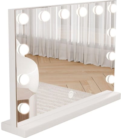 KAD® Hollywood Spiegel met Verlichting - Vanity Mirror - Makeup Spiegel - 12 LED Lampen - 3 Lichtstanden - Wit - 60cm x 42cm x 12cm