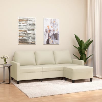 vidaXL - Driezitsbank - met - voetenbank - 180 - cm - kunstleer - crème