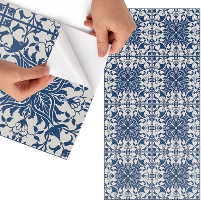 Tulup Meubelfolie - Decoratieve tegels Meubelfolie Zelfklevend - 75x150 cm - Blauw Meubelfolie - Decoratiefolie Zelfklevend - Klassiek Meubelfolie - Meubelfolie Zelfklevend - Badkamer decoratie - Achtergronden en patronen