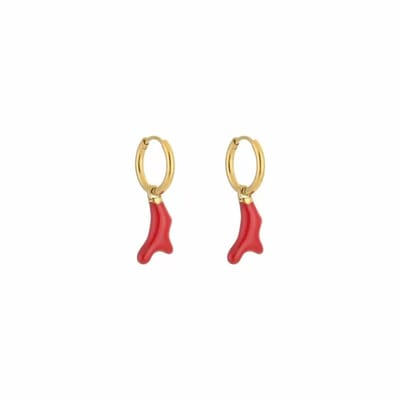 Bijoutheek Oorhangers Rode Koraal Goud