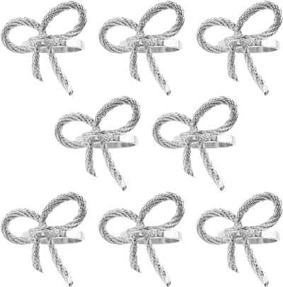 QTTVBTNA - 8 Stuks Strikservetringen - Metalen Servetringen met Vlinder & Bloem Motief - Feestelijke Tafeldecoratie voor Bruiloft & Kerst - Luxe Servethouders voor Hotel & Feestzaal - Tafelaccessoires - Zilver