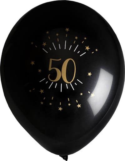 Santex Verjaardag leeftijd ballonnen - 50 jaar - 8x - zwart/goud - 23 cm - Abraham/Sarah