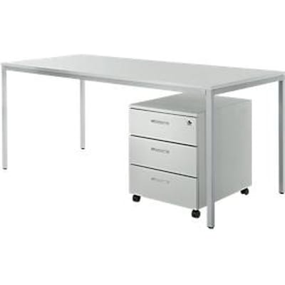 Bureautafel en verrijdbaar ladeblok PROPLANA complete set, lichtgrijs/blank aluminium