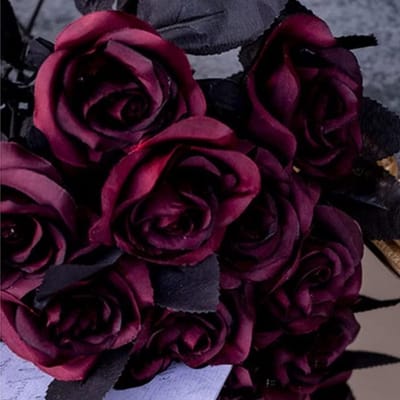 8 Stuks Kunstmatige Zwarte Rozen - Realistische Zijde Bloemen voor DIY Decoratie, Bruidsboeket en Halloween Versiering