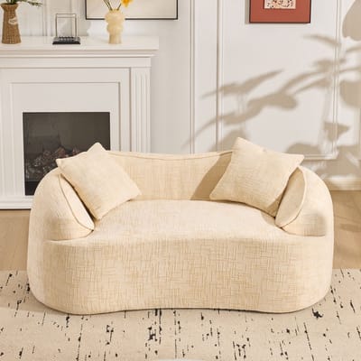 PHOEBE CAT Tweezitsbank - Gebogen rugleuning - Met 2 kussens - Geen montage nodig - Beige