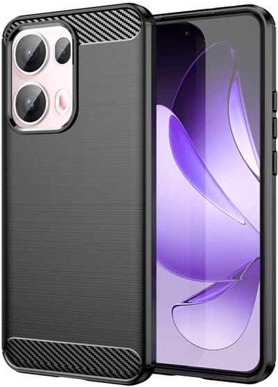 MobyDefend Hoesje - Geschikt voor Oppo Reno13 Pro - TPU Backcover - Geborstelde Metaal & Carbon-Look - Zwart