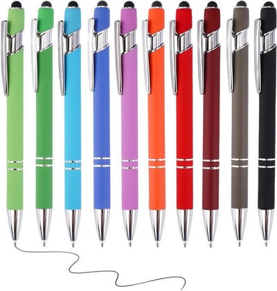 Set van 10 Ergonomische 2-in-1 Balpennen met Touch Pen, Duurzaam en Kleurrijk Schrijfgerei voor Kantoor en School