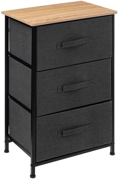 5FIVE Opbergkast Pisa - 3 mandjes - grijs - 45 x 30 x 73 cm - hout/metaal/stof - opbergen