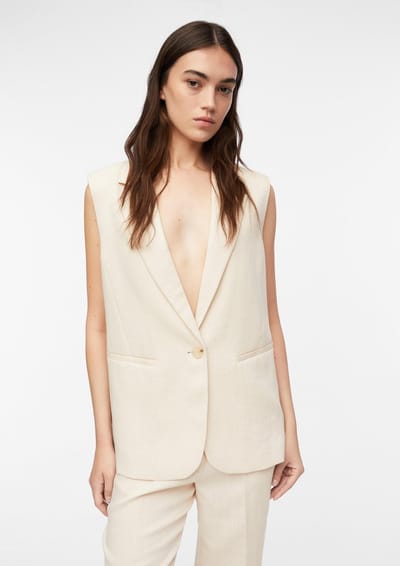 Lange blazer van viscosemix met reverskraag