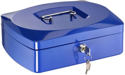 Unyqoos® Stevige metalen geldcassette met draaggreep en sleutels voor veilig opbergen, blauw, 9*20*25 cm