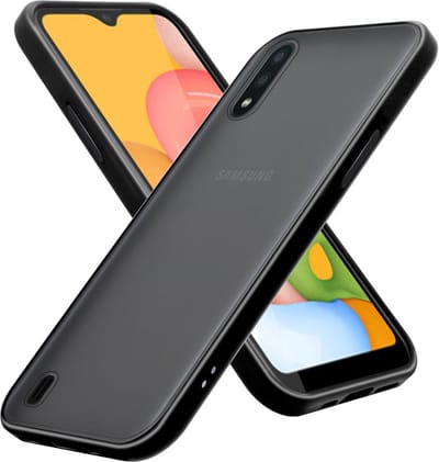 Cadorabo Hoesje geschikt voor Samsung Galaxy A01 in MATT ZWART - Hybride beschermhoes met TPU siliconen Case Cover binnenkant en matte plastic achterkant