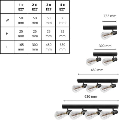 Zwarte Wand- en Plafondlamp 2-lichts E27 | Moderne Opbouwspots voor Woonkamer en Slaapkamer