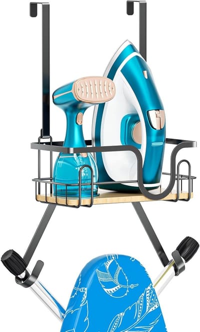 Muurbeugel voor Strijkplank met Grote Opbergbak en Afneembare Haken, Ideaal voor Strijkaccessoires en Ruimtebesparing