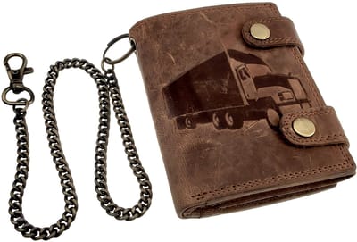 Biker Portemonnee met Ketting Heren - Verticaal - Donkerbruin 100% Buffelleder - RFID Protected Anti skim