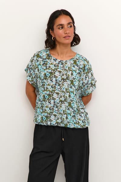 Mouwloos shirt Loose fit Blue/Green Abstract Flower floral